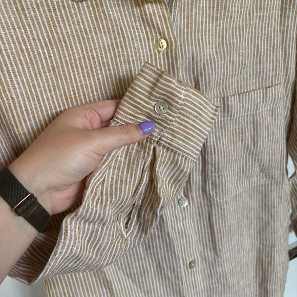 Faherty Striped Linen Beach Maxi Shirt Dress Button Down Vacation Oversized XS - Picture 6 of 9